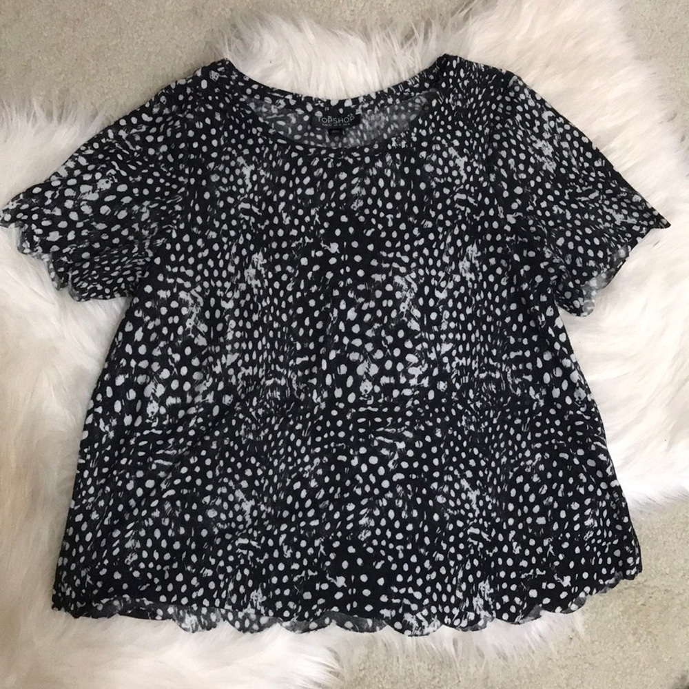 Topshop Printed scallop t-shirt Black & white